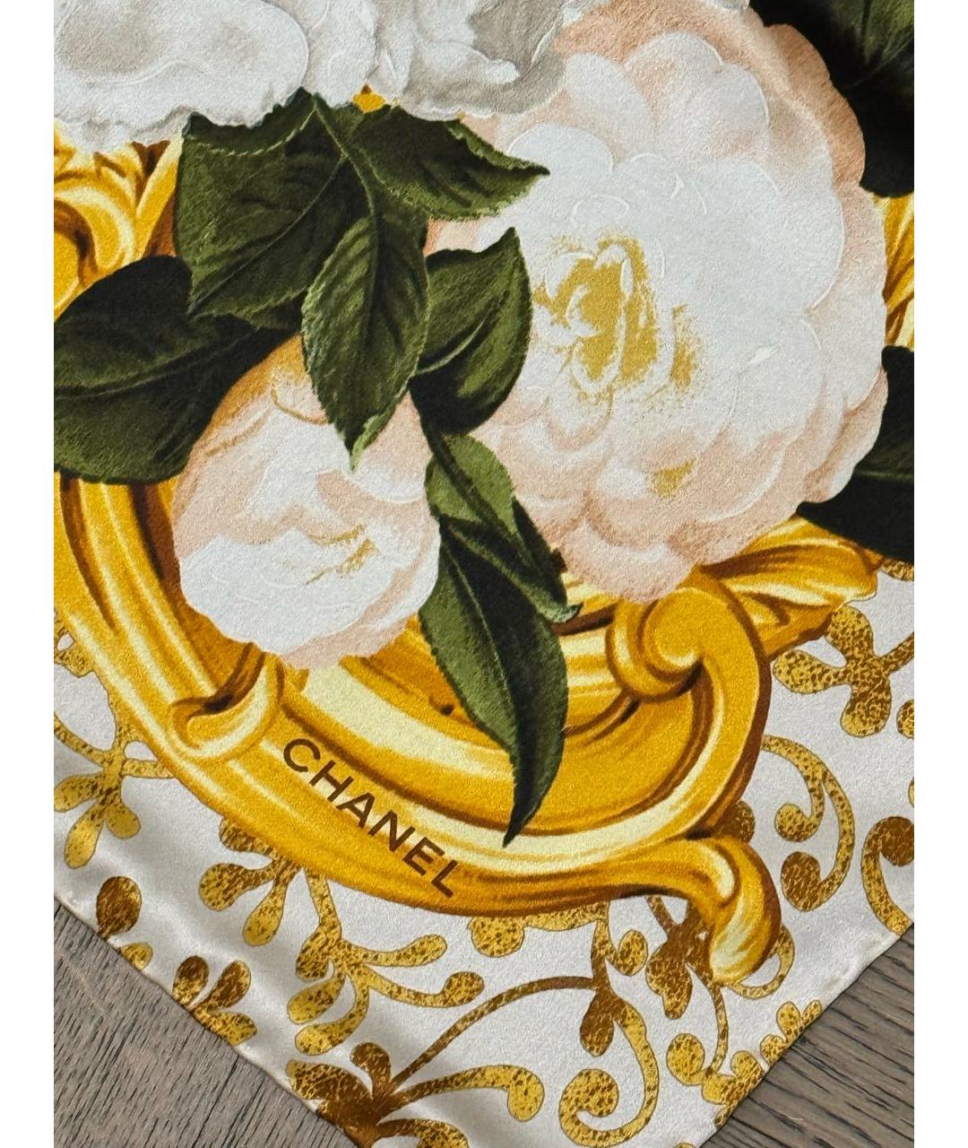 CHANEL Бежевый шелковый платок, фото 7