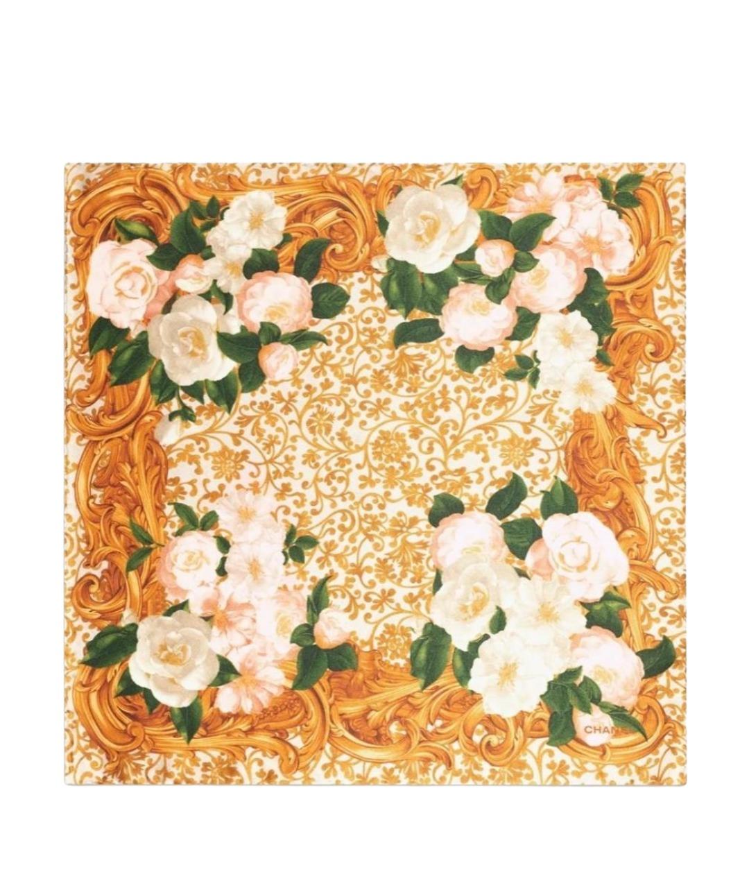 CHANEL Бежевый шелковый платок, фото 1