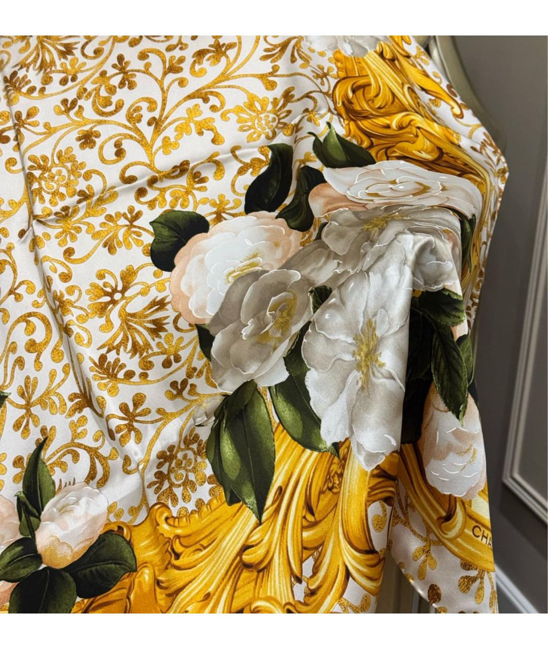 CHANEL Бежевый шелковый платок, фото 8