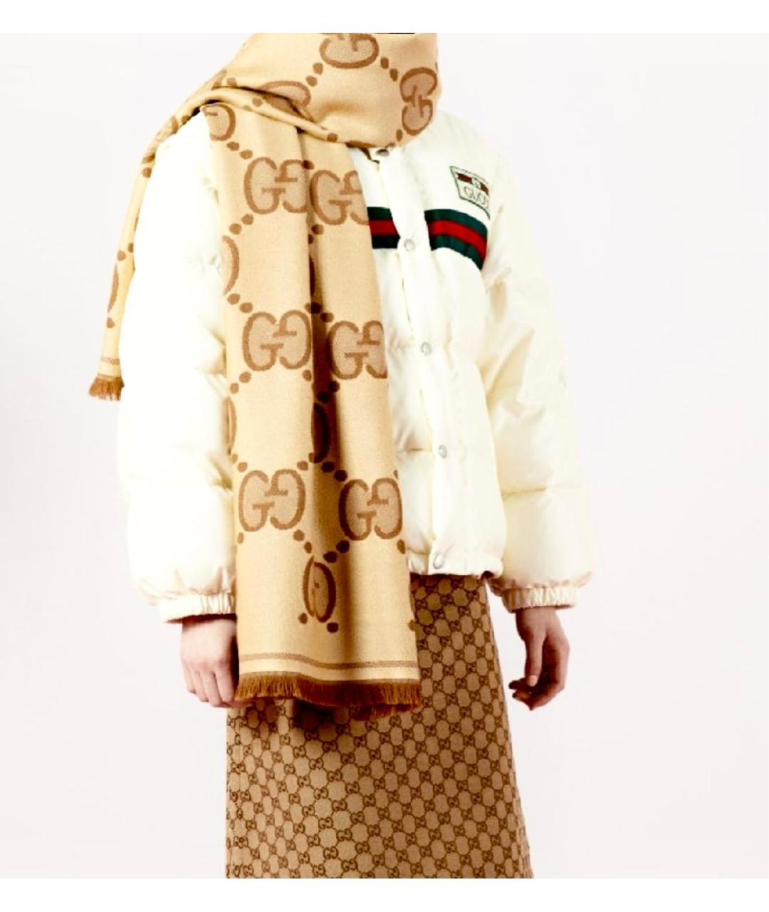 GUCCI Коричневый шерстяной шарф, фото 4