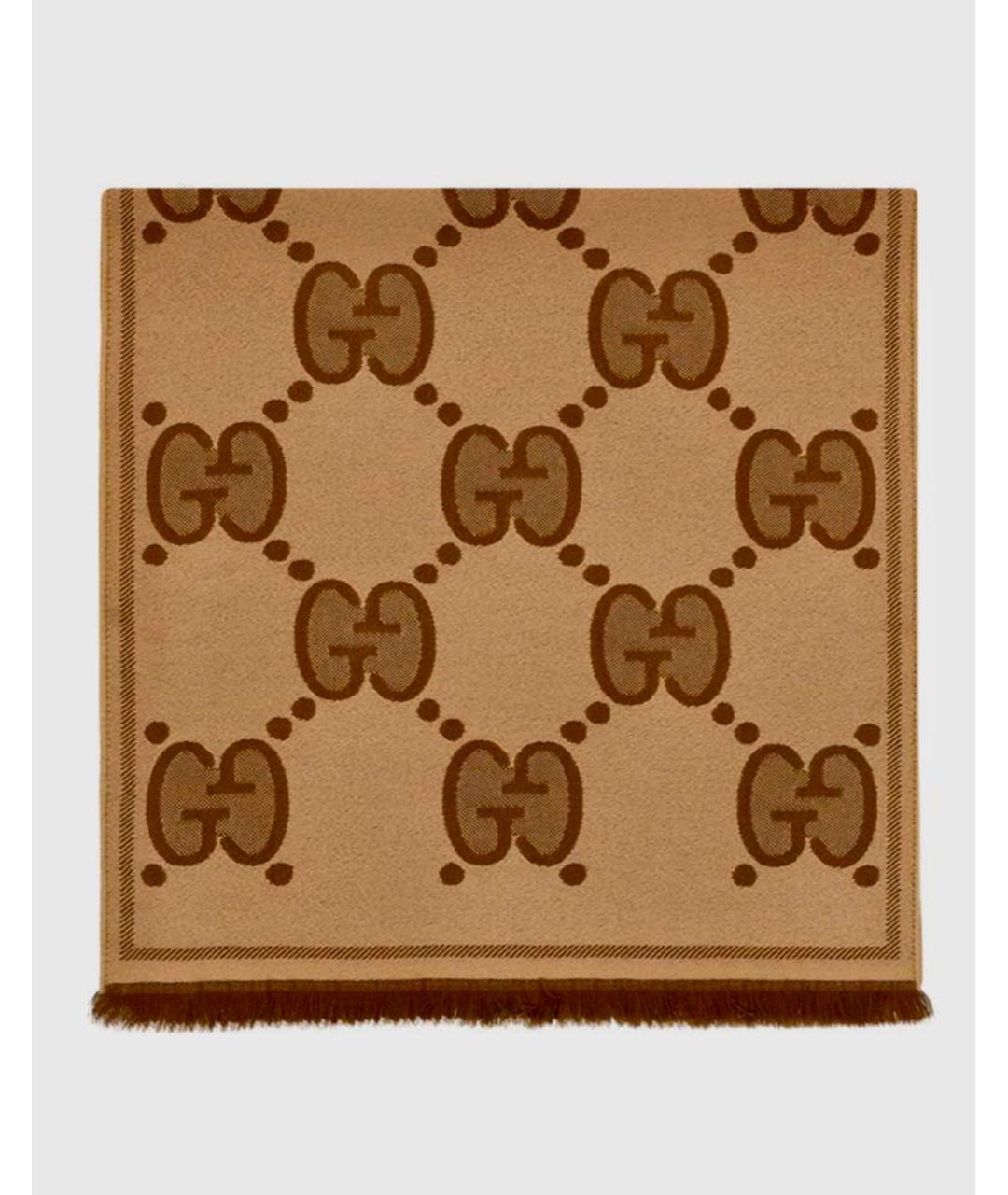 GUCCI Коричневый шерстяной шарф, фото 2