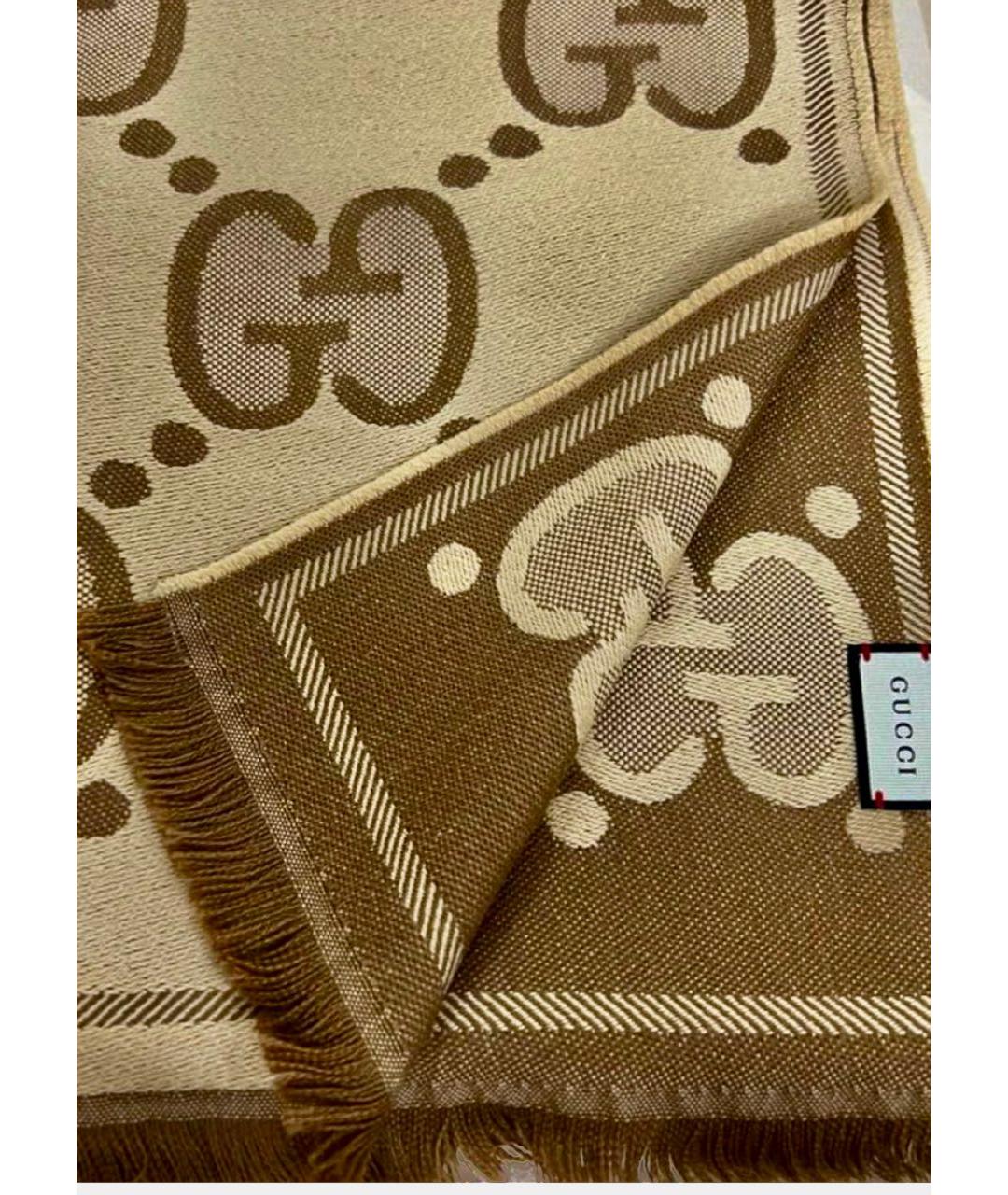 GUCCI Коричневый шерстяной шарф, фото 3