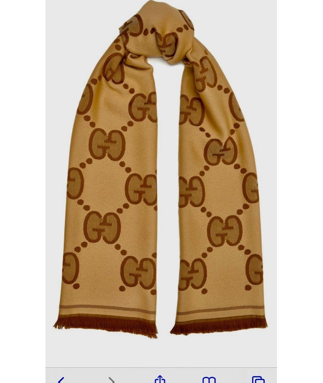 GUCCI Коричневый шерстяной шарф, фото 6