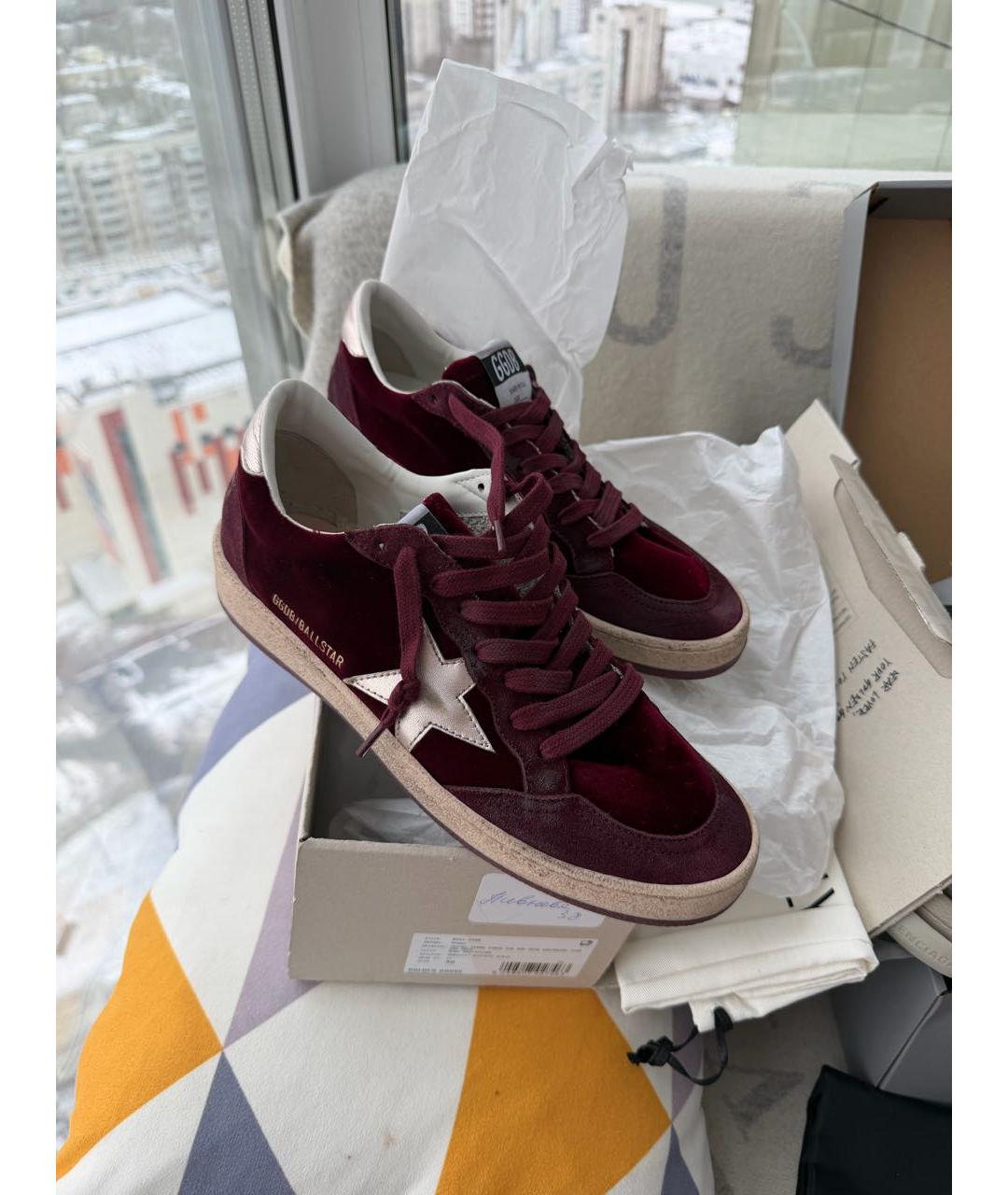 GOLDEN GOOSE DELUXE BRAND Бордовые замшевые кеды, фото 7