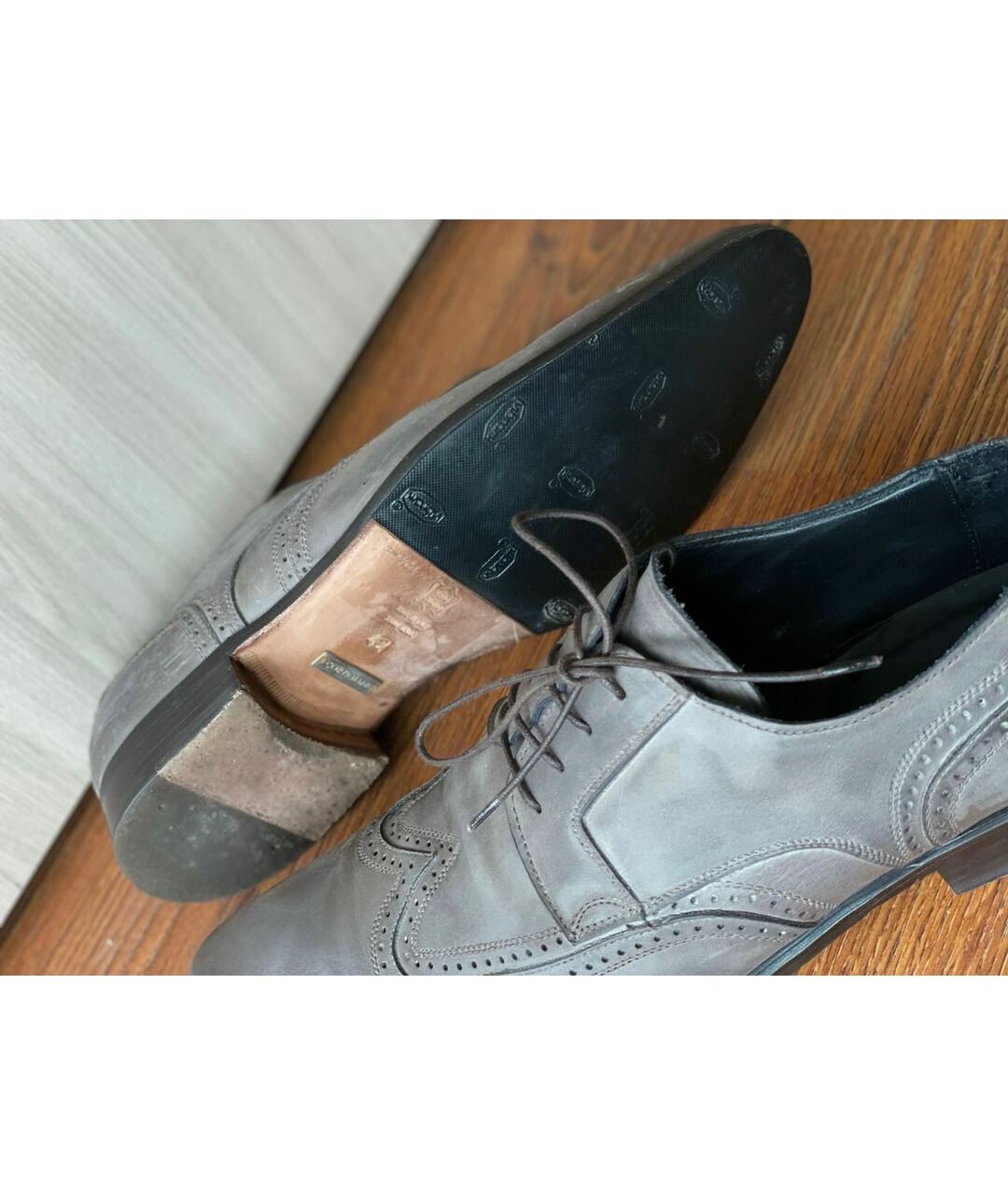 CORTIGIANI Серые кожаные туфли, фото 2