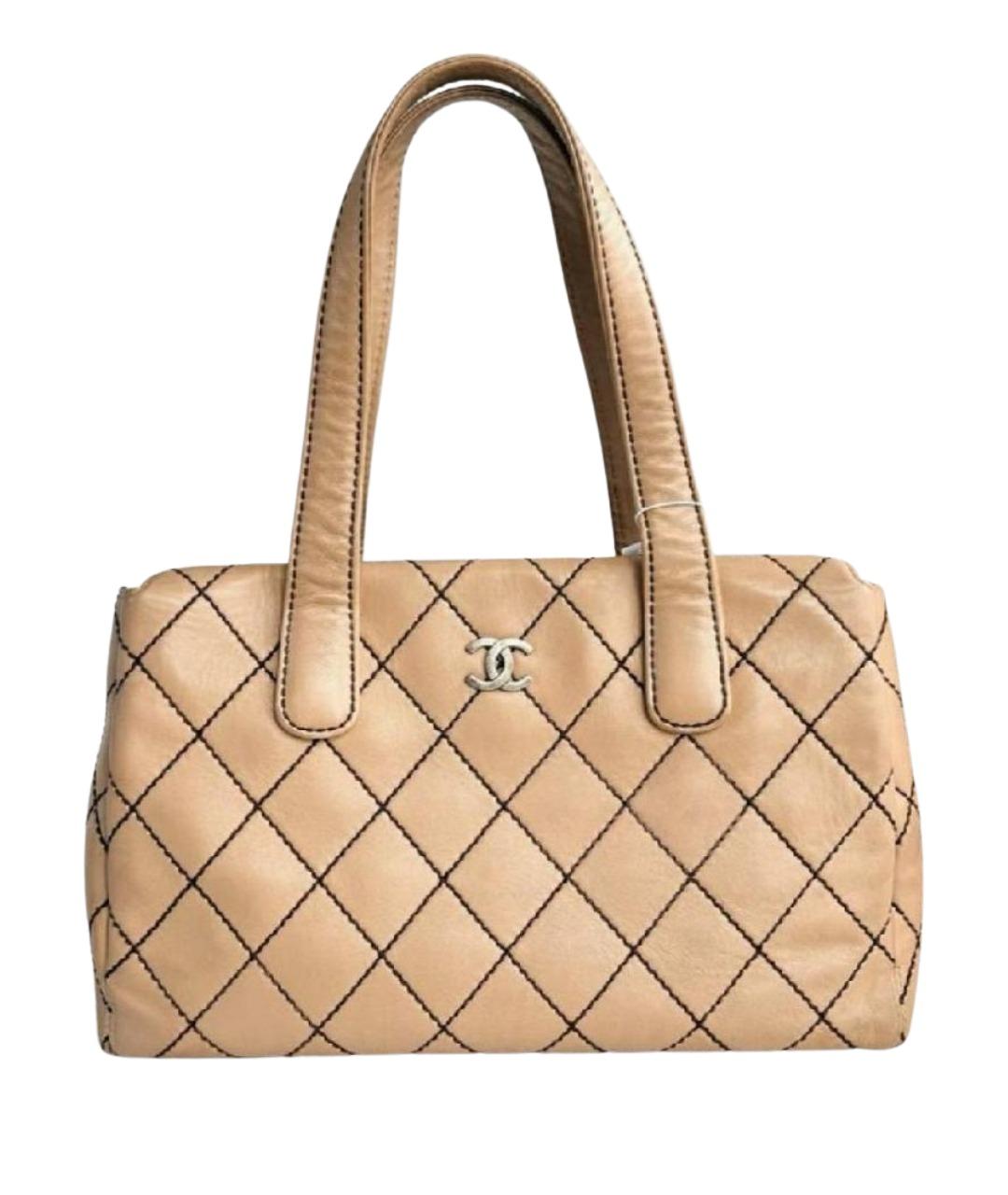 CHANEL Бежевая кожаная сумка с короткими ручками, фото 1