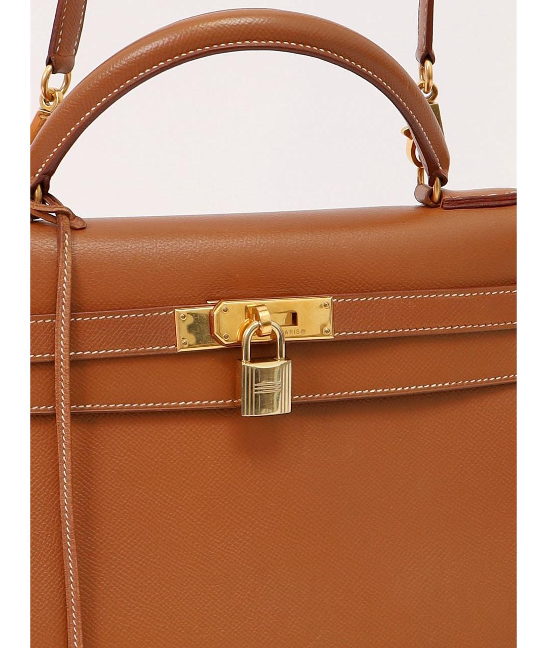 HERMES Бежевая кожаная сумка с короткими ручками, фото 5