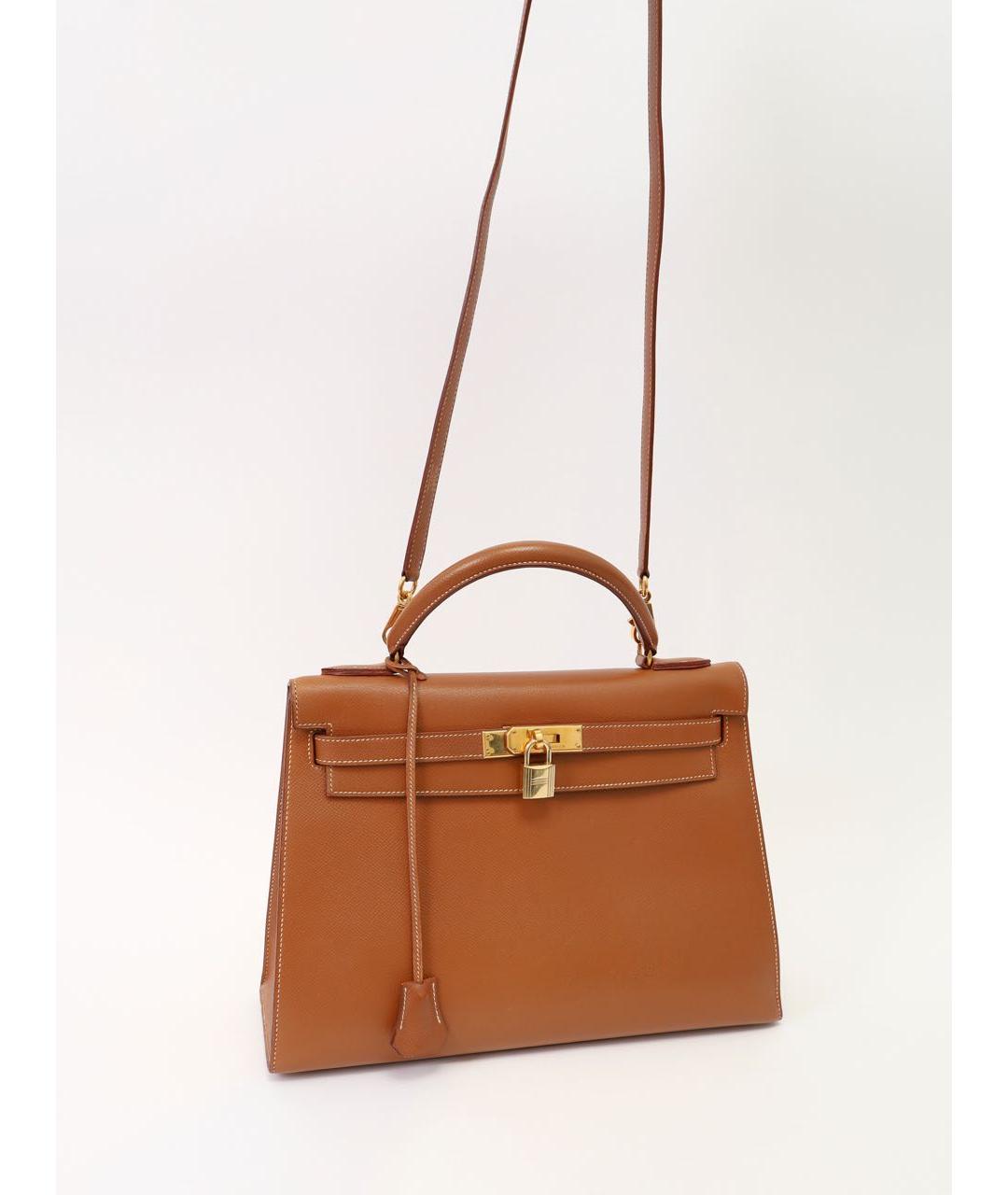 HERMES Бежевая кожаная сумка с короткими ручками, фото 4