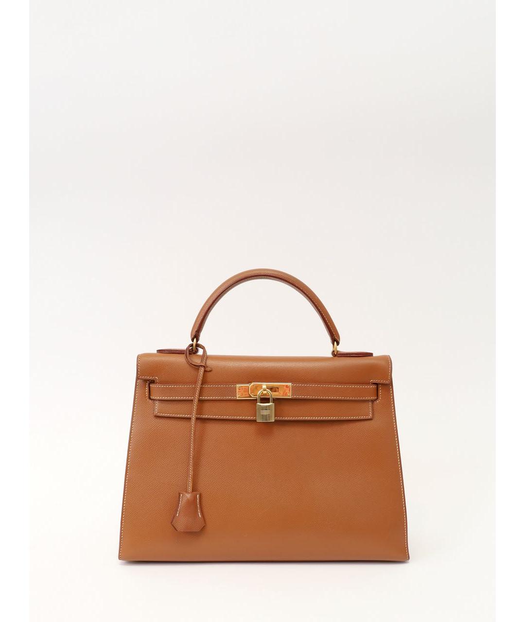 HERMES Бежевая кожаная сумка с короткими ручками, фото 9