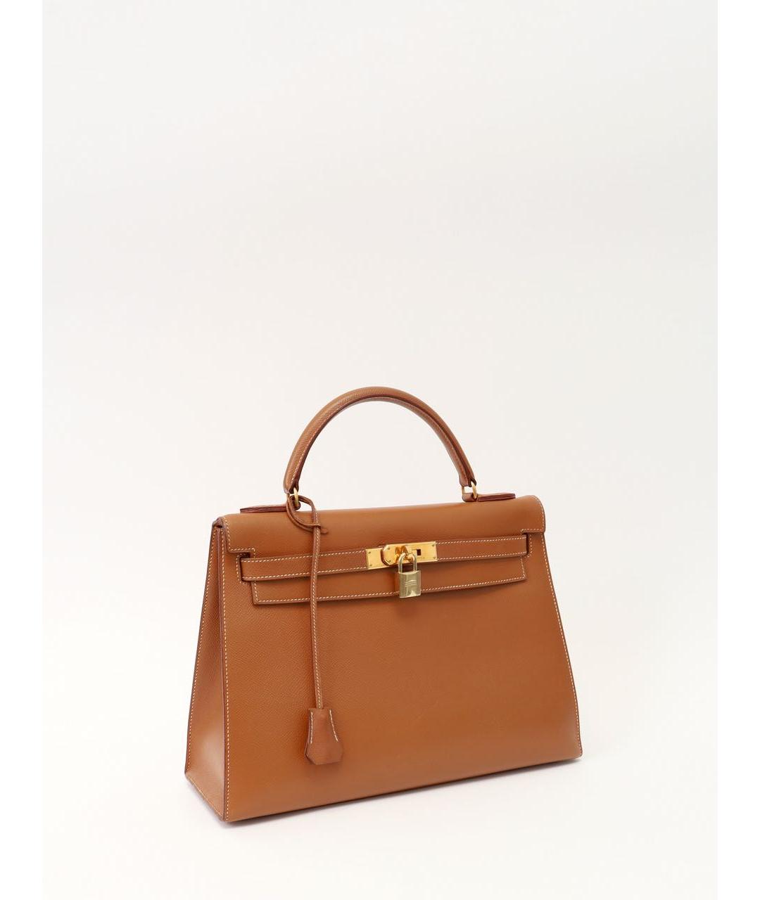 HERMES Бежевая кожаная сумка с короткими ручками, фото 2
