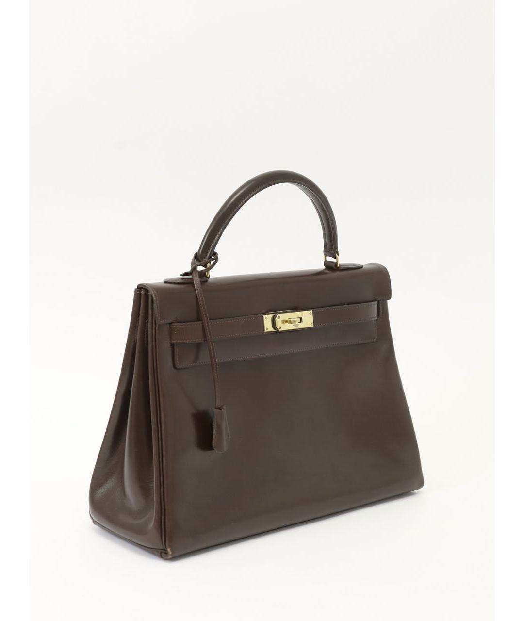 HERMES Коричневая кожаная сумка с короткими ручками, фото 2