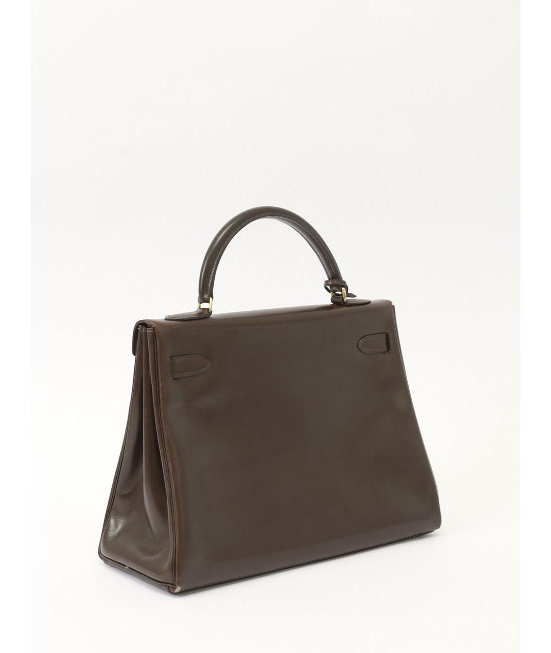 HERMES Коричневая кожаная сумка с короткими ручками, фото 3