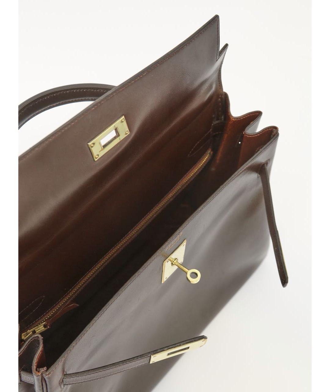 HERMES Коричневая кожаная сумка с короткими ручками, фото 8