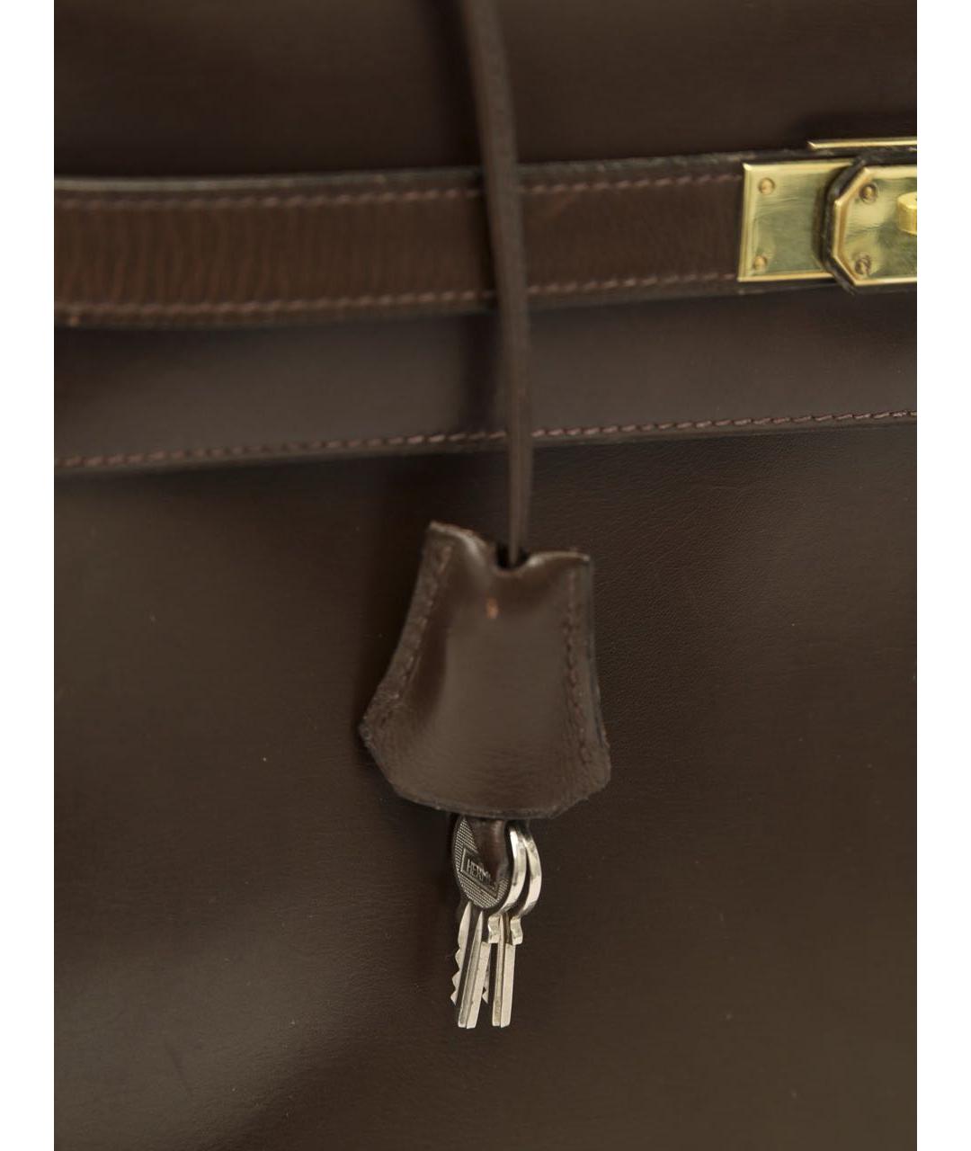 HERMES Коричневая кожаная сумка с короткими ручками, фото 6
