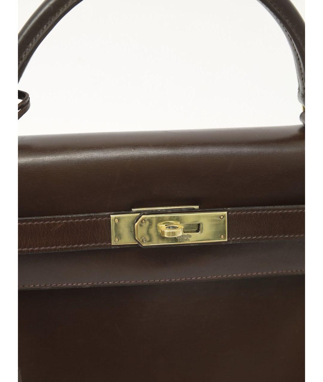 HERMES Коричневая кожаная сумка с короткими ручками, фото 5