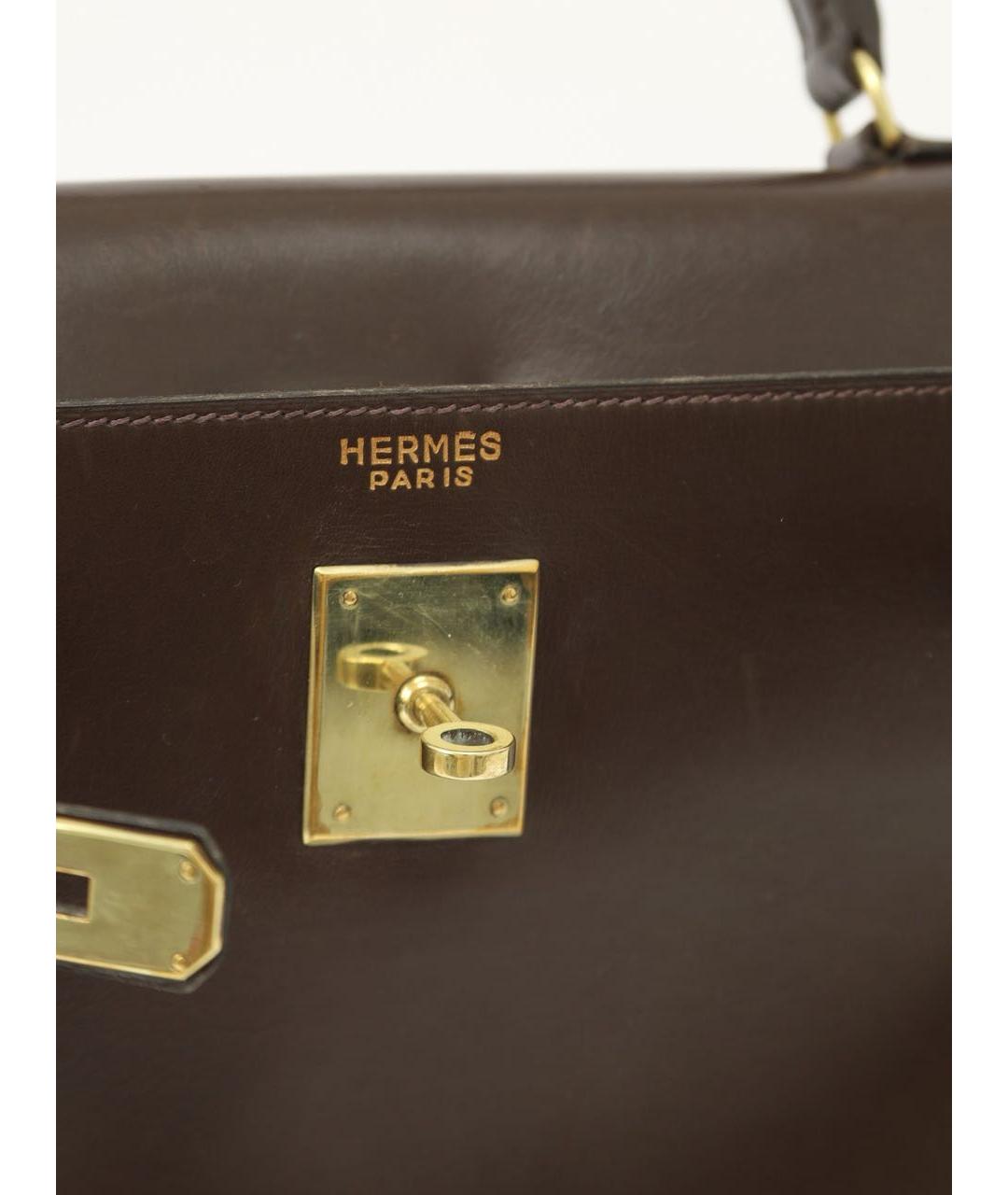 HERMES Коричневая кожаная сумка с короткими ручками, фото 7