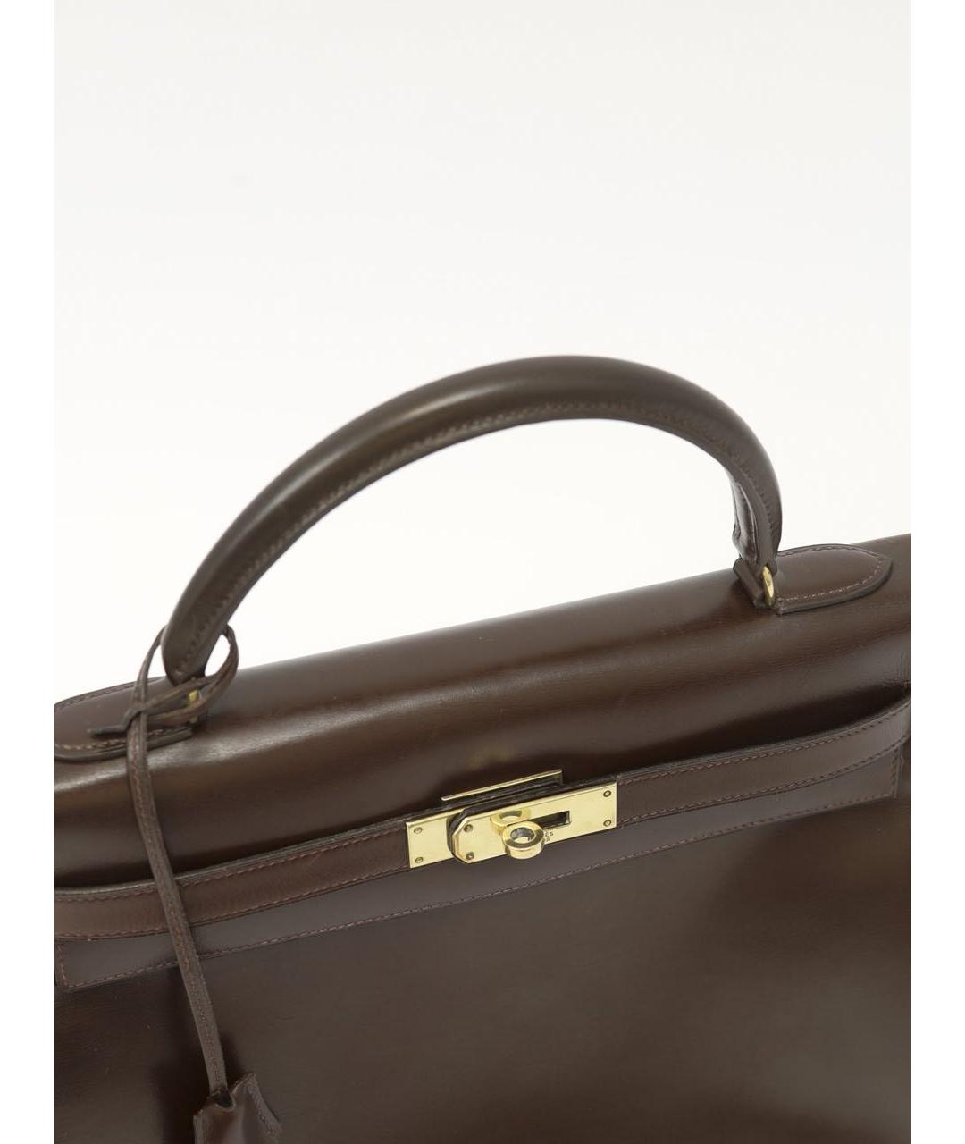 HERMES Коричневая кожаная сумка с короткими ручками, фото 4