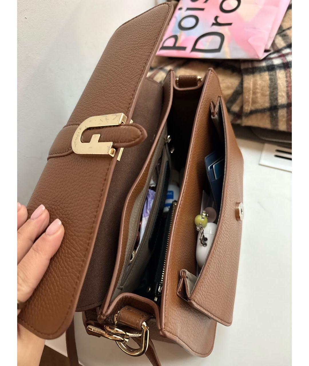 FURLA Коричневая кожаная сумка с короткими ручками, фото 4