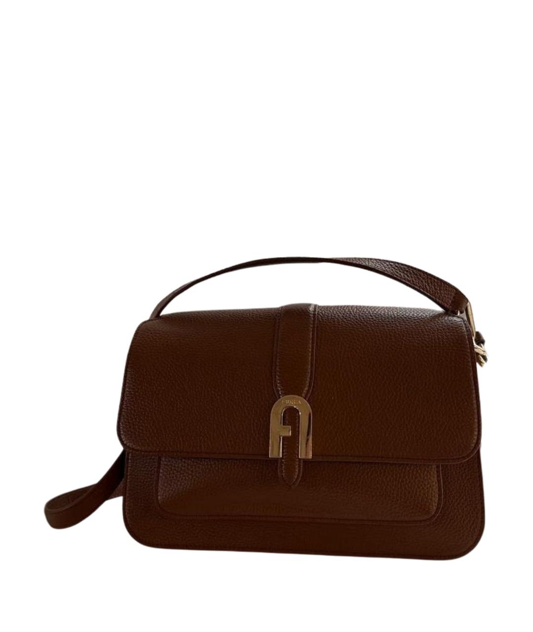 FURLA Коричневая кожаная сумка с короткими ручками, фото 1