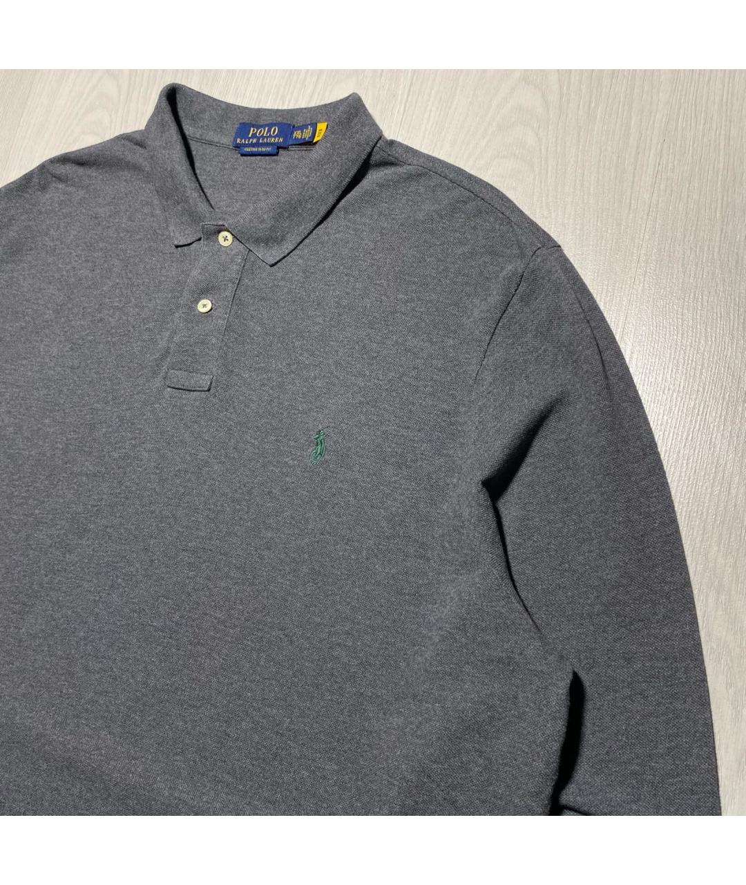 POLO RALPH LAUREN Антрацитовое хлопковое поло с длинным рукавом, фото 3