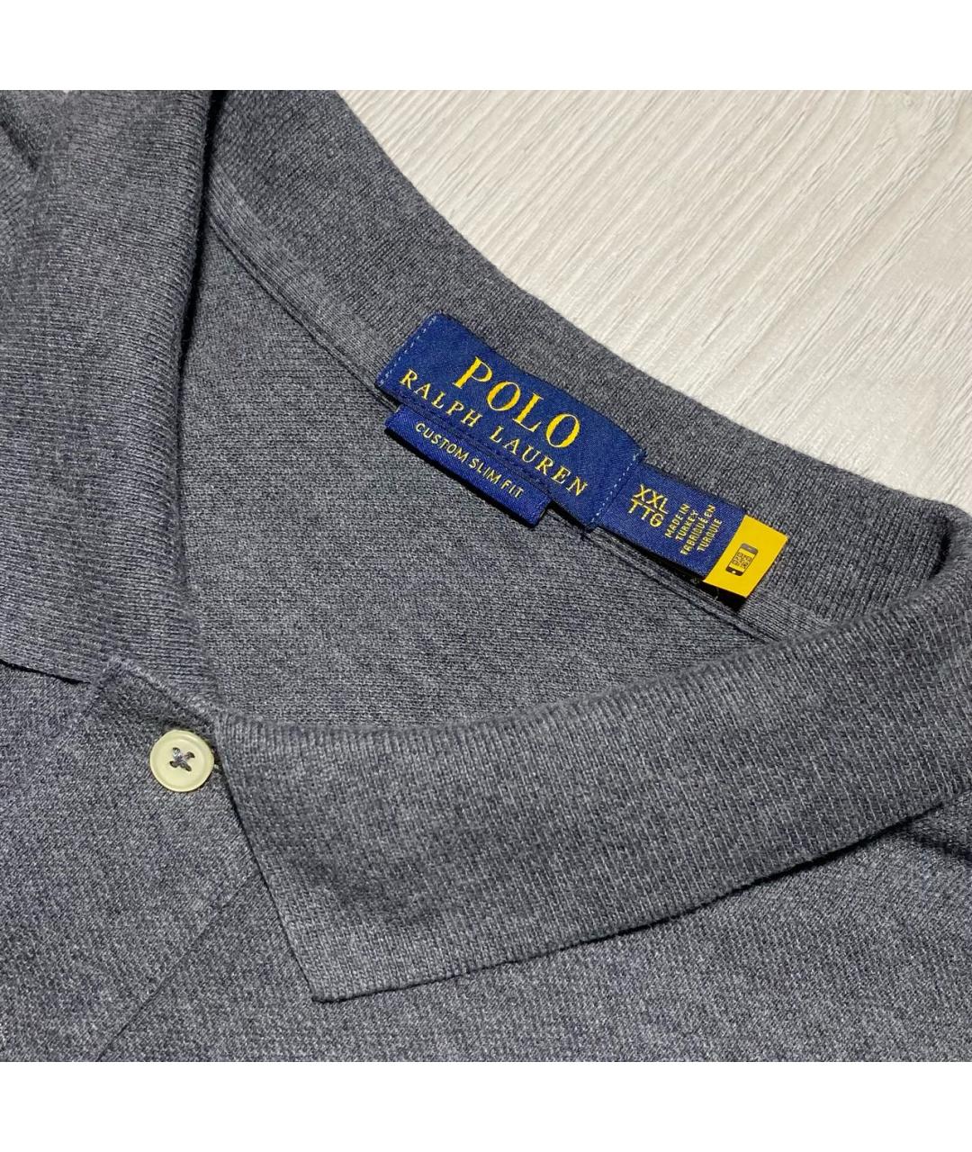 POLO RALPH LAUREN Антрацитовое хлопковое поло с длинным рукавом, фото 4
