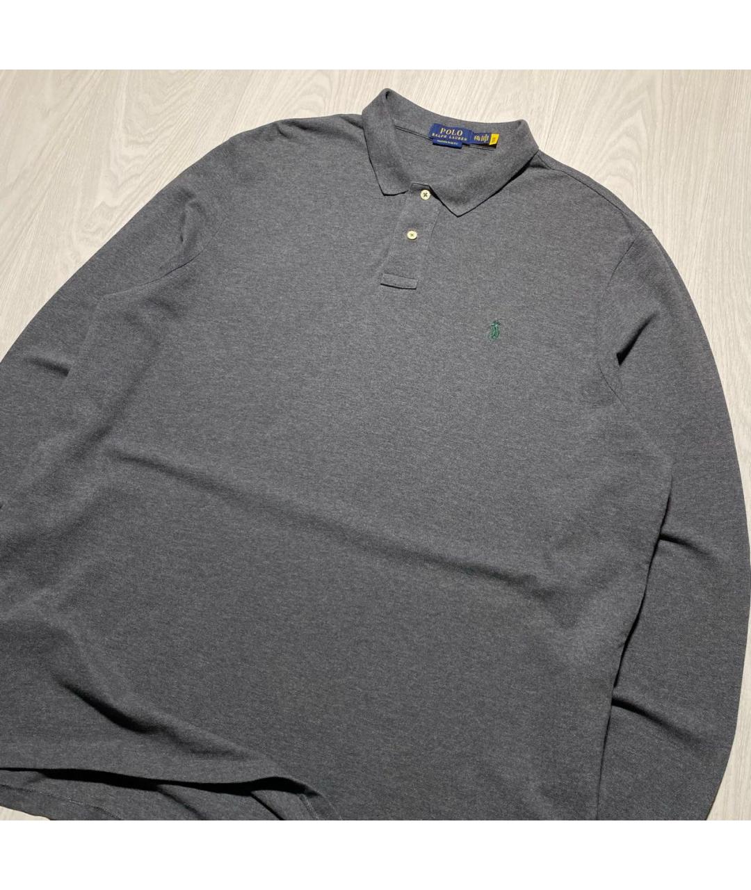 POLO RALPH LAUREN Антрацитовое хлопковое поло с длинным рукавом, фото 2