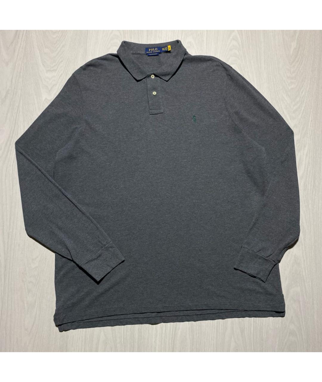POLO RALPH LAUREN Антрацитовое хлопковое поло с длинным рукавом, фото 5