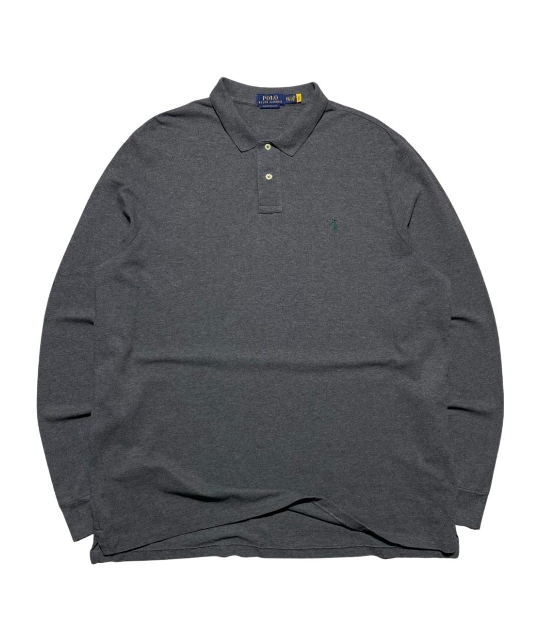 POLO RALPH LAUREN Антрацитовое хлопковое поло с длинным рукавом, фото 1