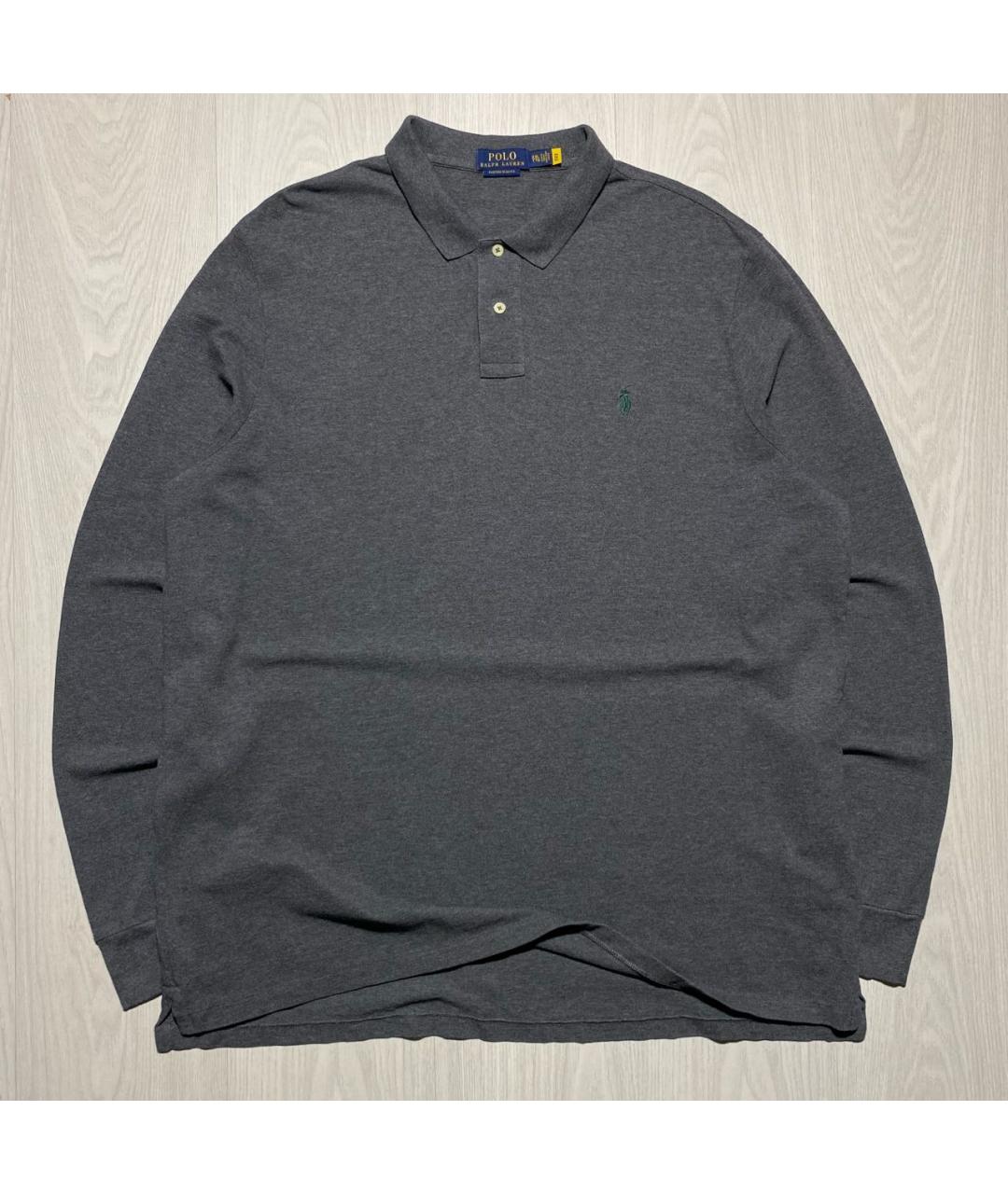 POLO RALPH LAUREN Антрацитовое хлопковое поло с длинным рукавом, фото 8