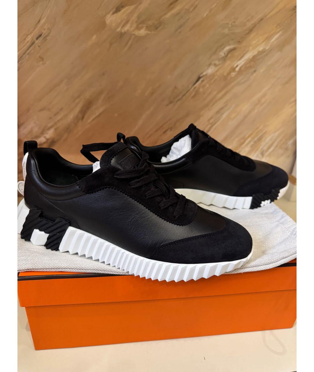 HERMES Черные кожаные кроссовки, фото 2