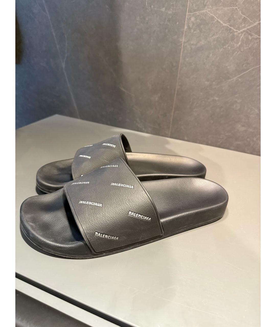 BALENCIAGA Черные кожаные шлепанцы, фото 6