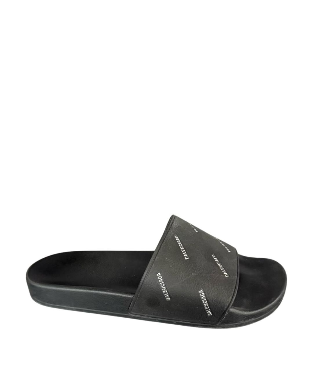 BALENCIAGA Черные кожаные шлепанцы, фото 1