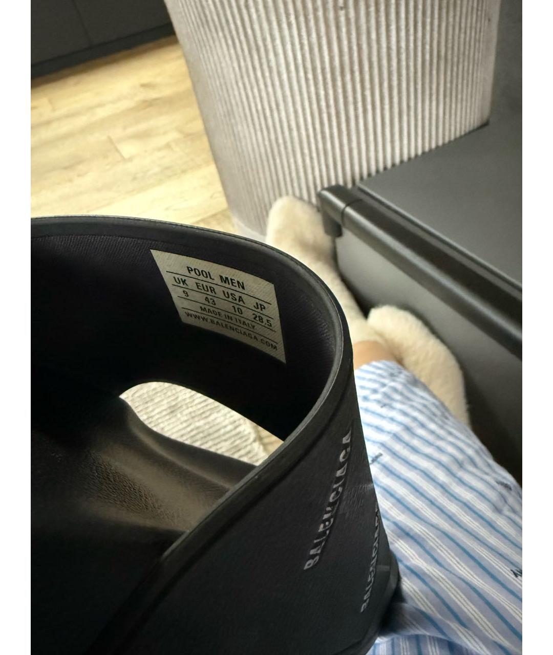 BALENCIAGA Черные кожаные шлепанцы, фото 5