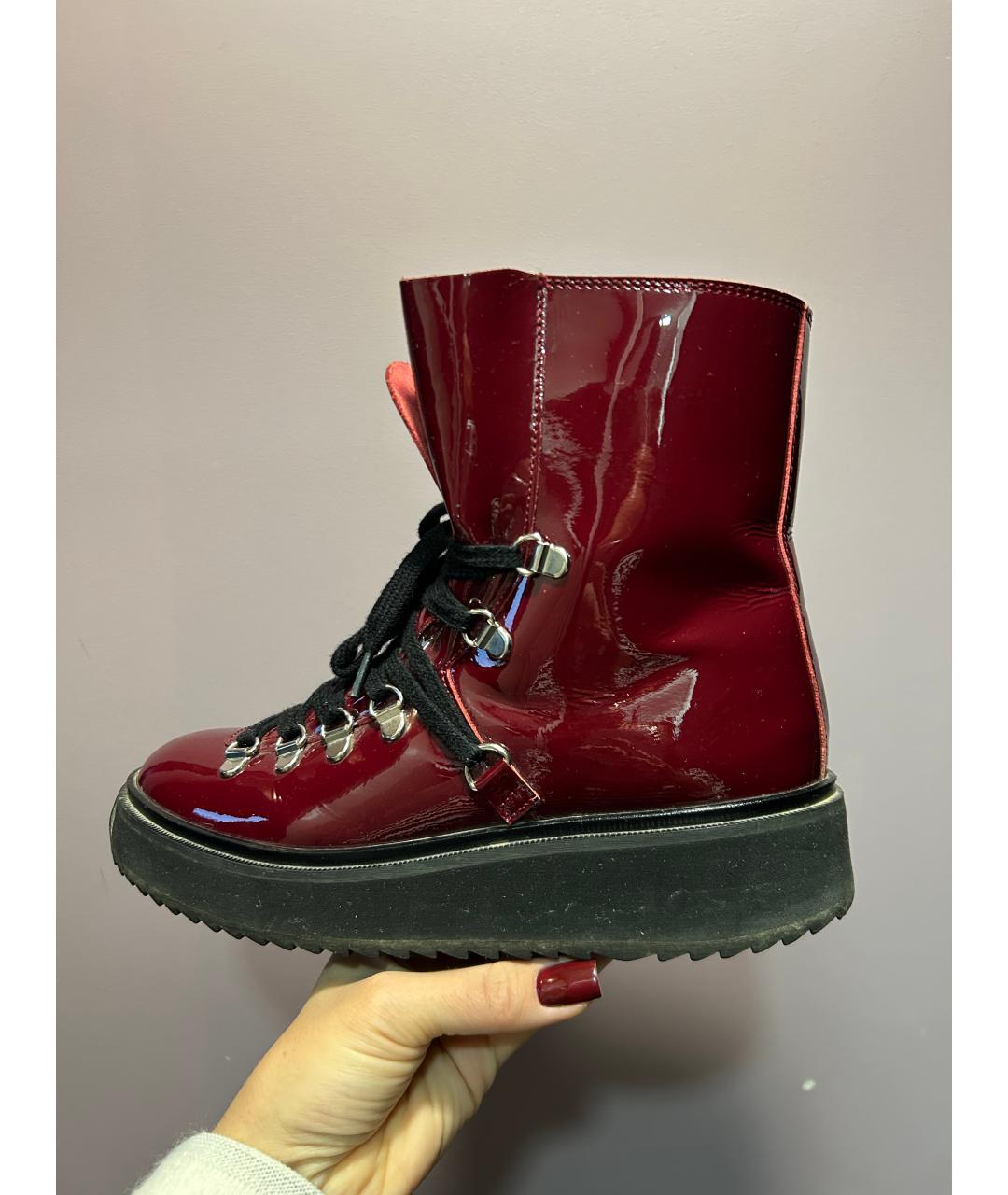 KENZO Бордовые ботинки из лакированной кожи, фото 9
