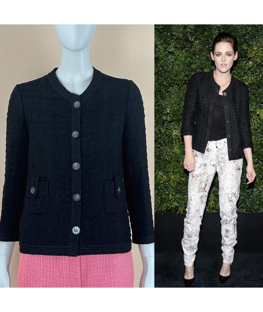 CHANEL Черный твидовый жакет/пиджак, фото 2