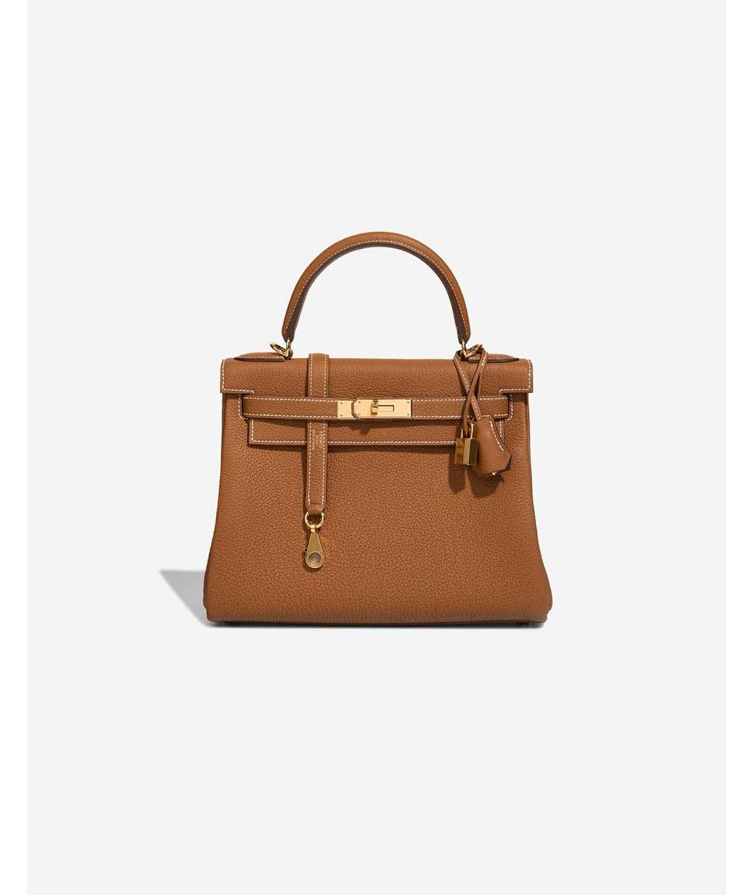 HERMES Коричневая кожаная сумка с короткими ручками, фото 3