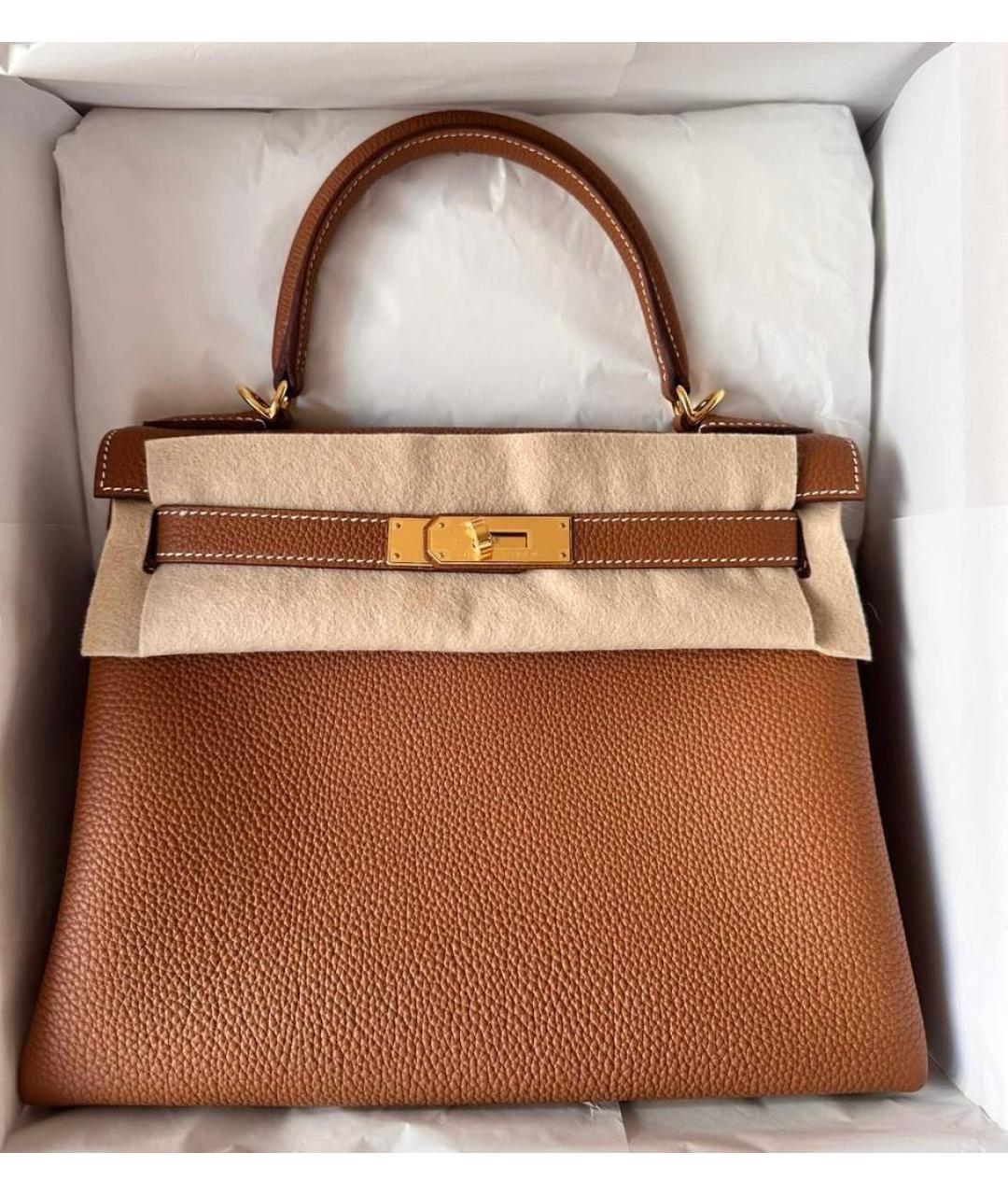 HERMES Коричневая кожаная сумка с короткими ручками, фото 2