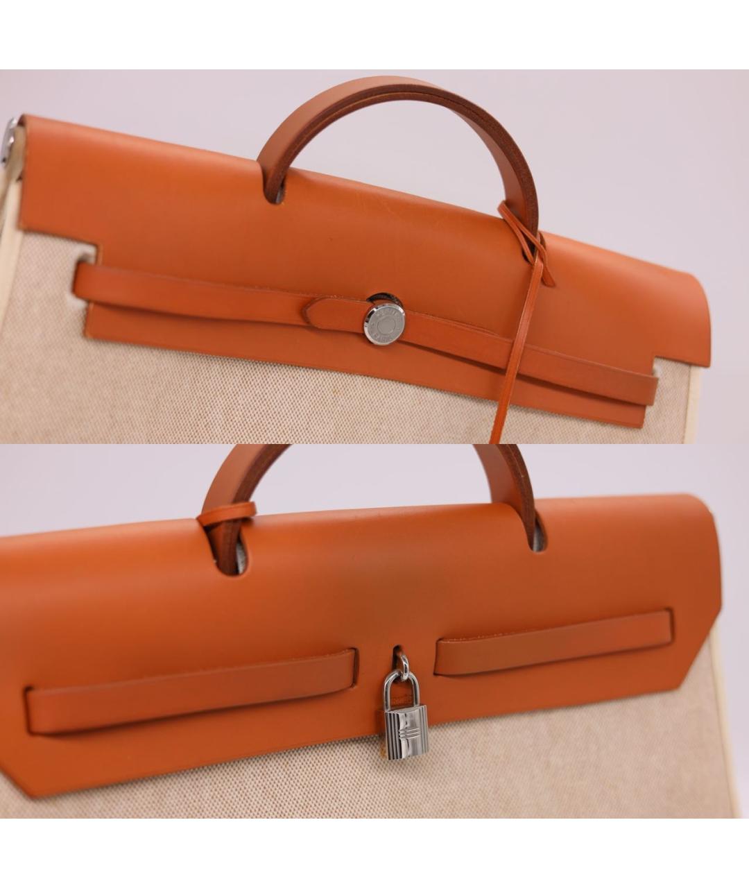 HERMES Бежевая тканевая сумка с короткими ручками, фото 5