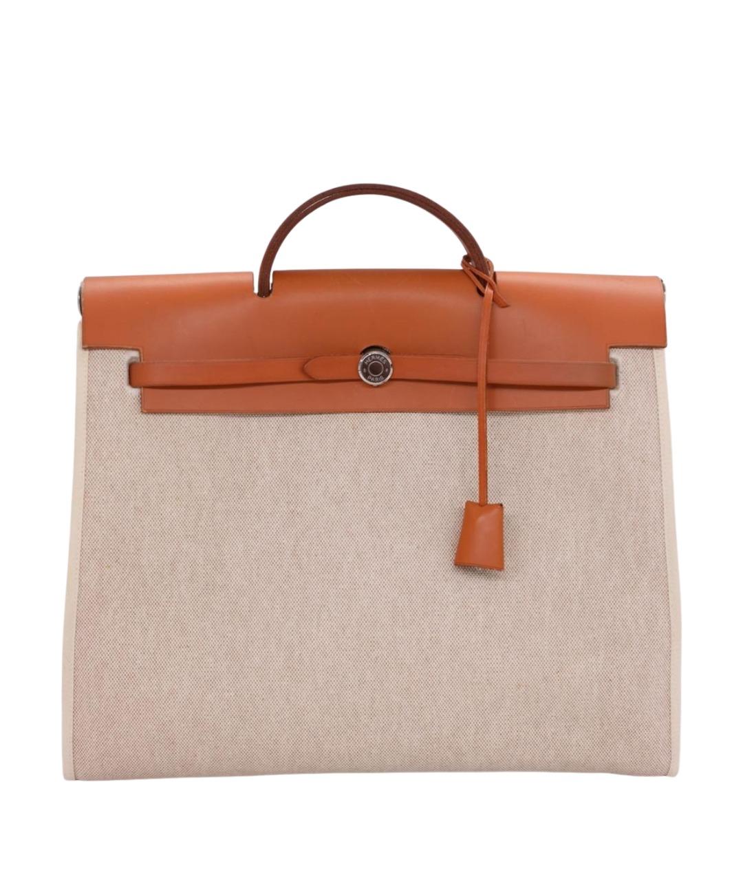 HERMES Бежевая тканевая сумка с короткими ручками, фото 1