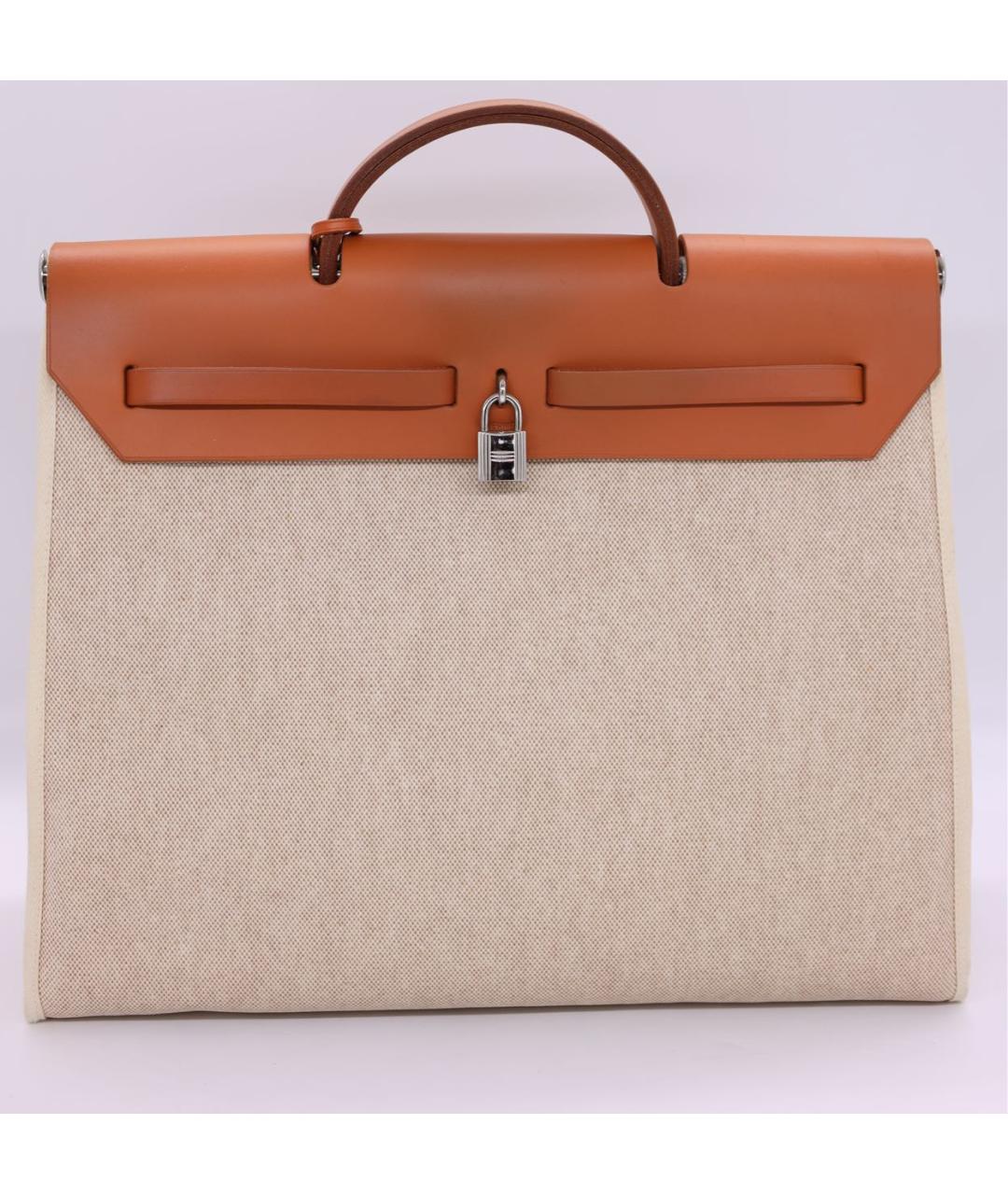 HERMES Бежевая тканевая сумка с короткими ручками, фото 2