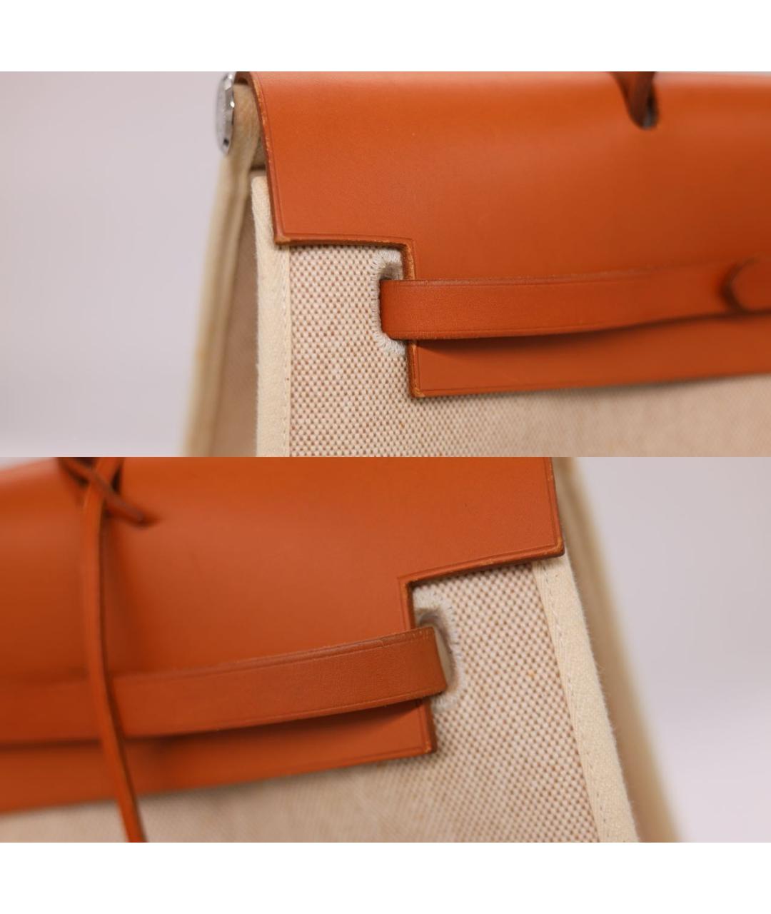 HERMES Бежевая тканевая сумка с короткими ручками, фото 6