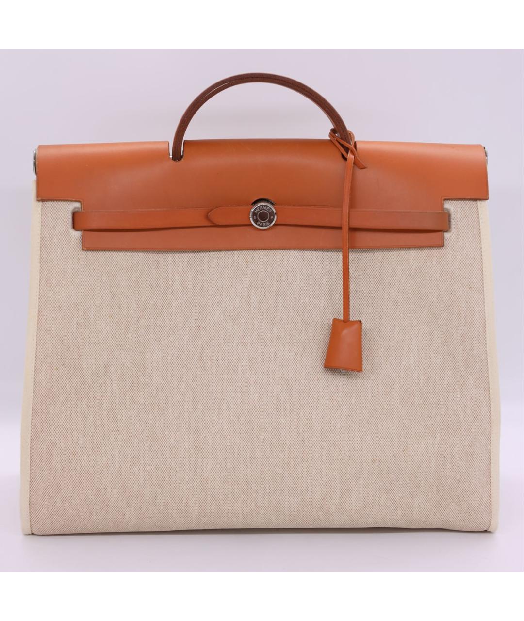 HERMES Бежевая тканевая сумка с короткими ручками, фото 9