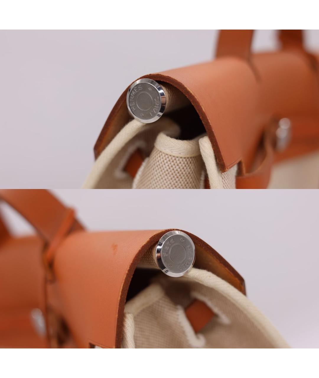 HERMES Бежевая тканевая сумка с короткими ручками, фото 7