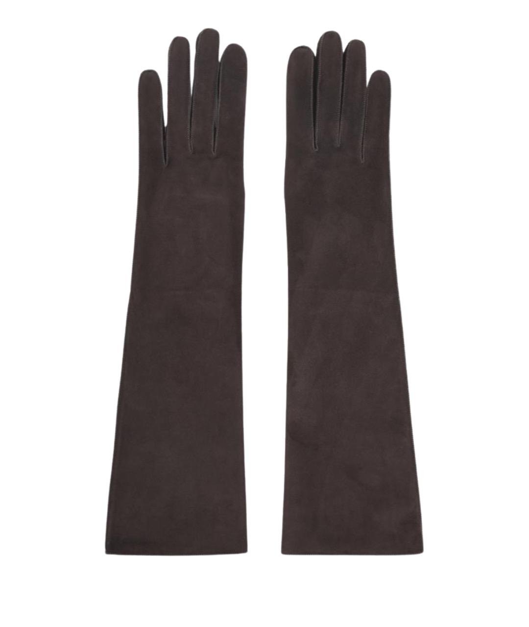 LANVIN Коричневые кожаные перчатки, фото 1