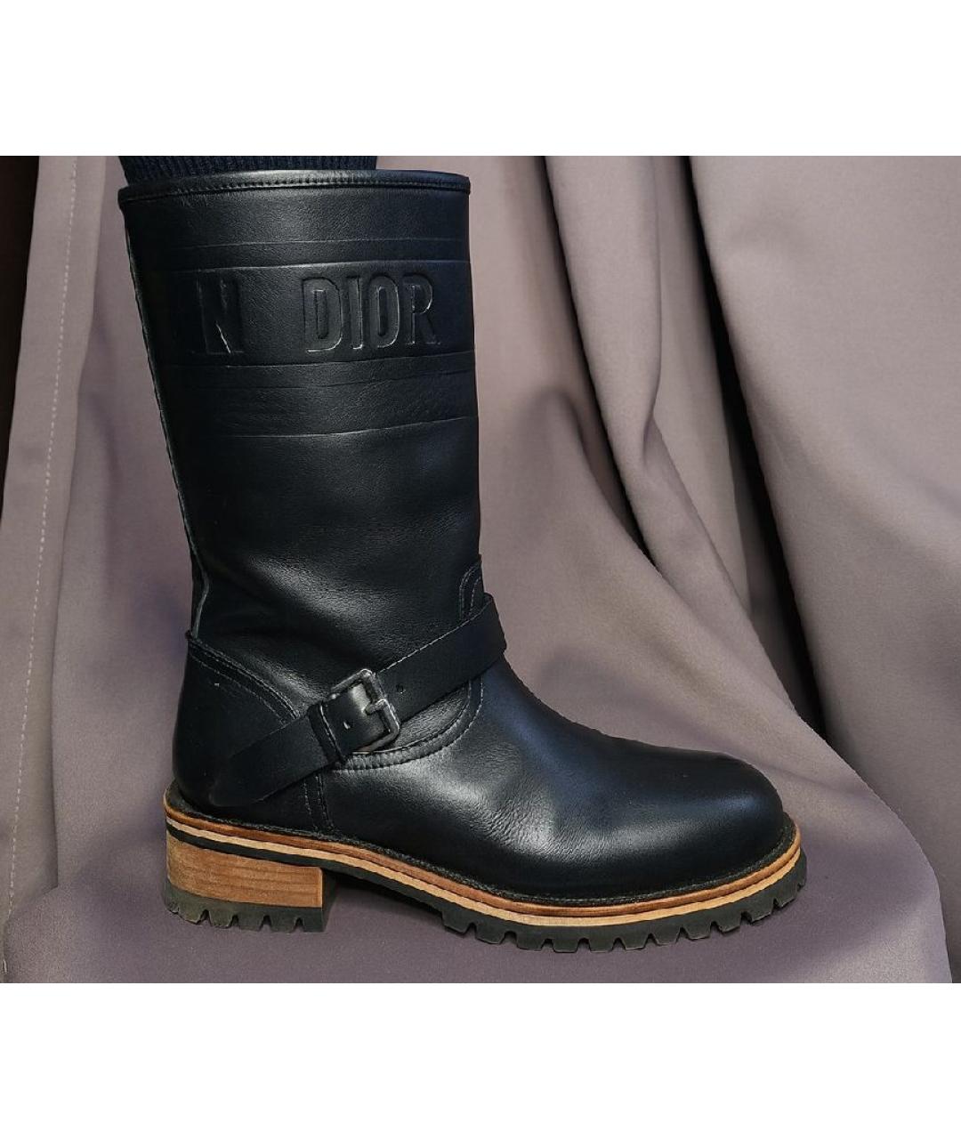 CHRISTIAN DIOR Черные кожаные сапоги, фото 9