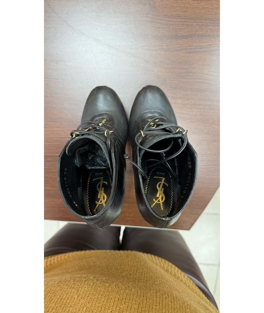 SAINT LAURENT Черные кожаные ботильоны, фото 3