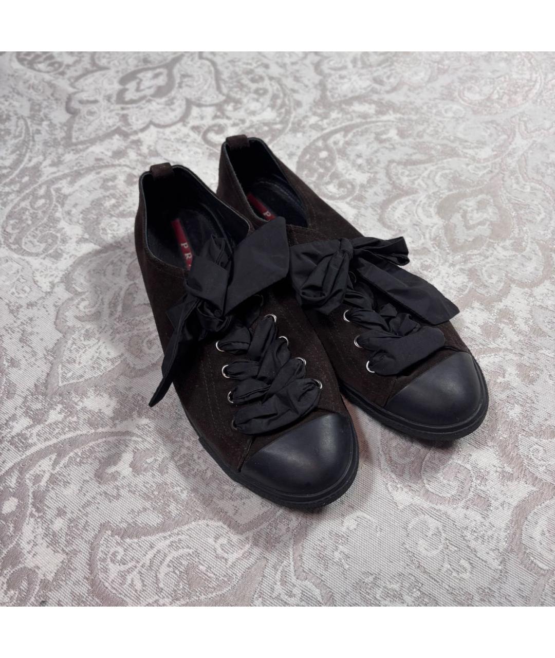 PRADA Коричневые замшевые кеды, фото 8