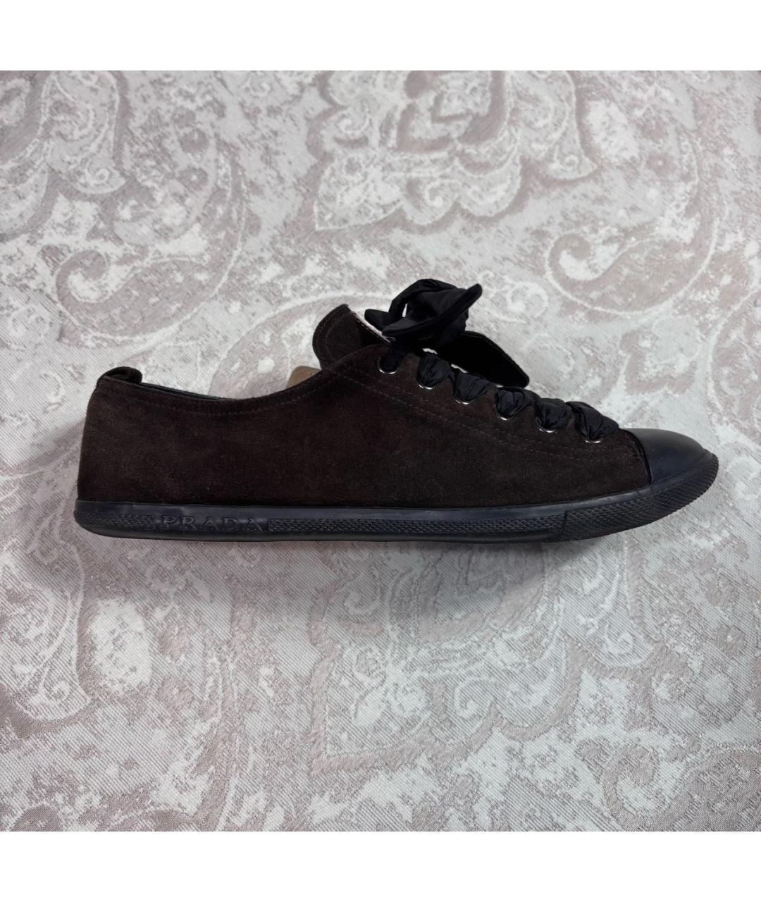 PRADA Коричневые замшевые кеды, фото 9