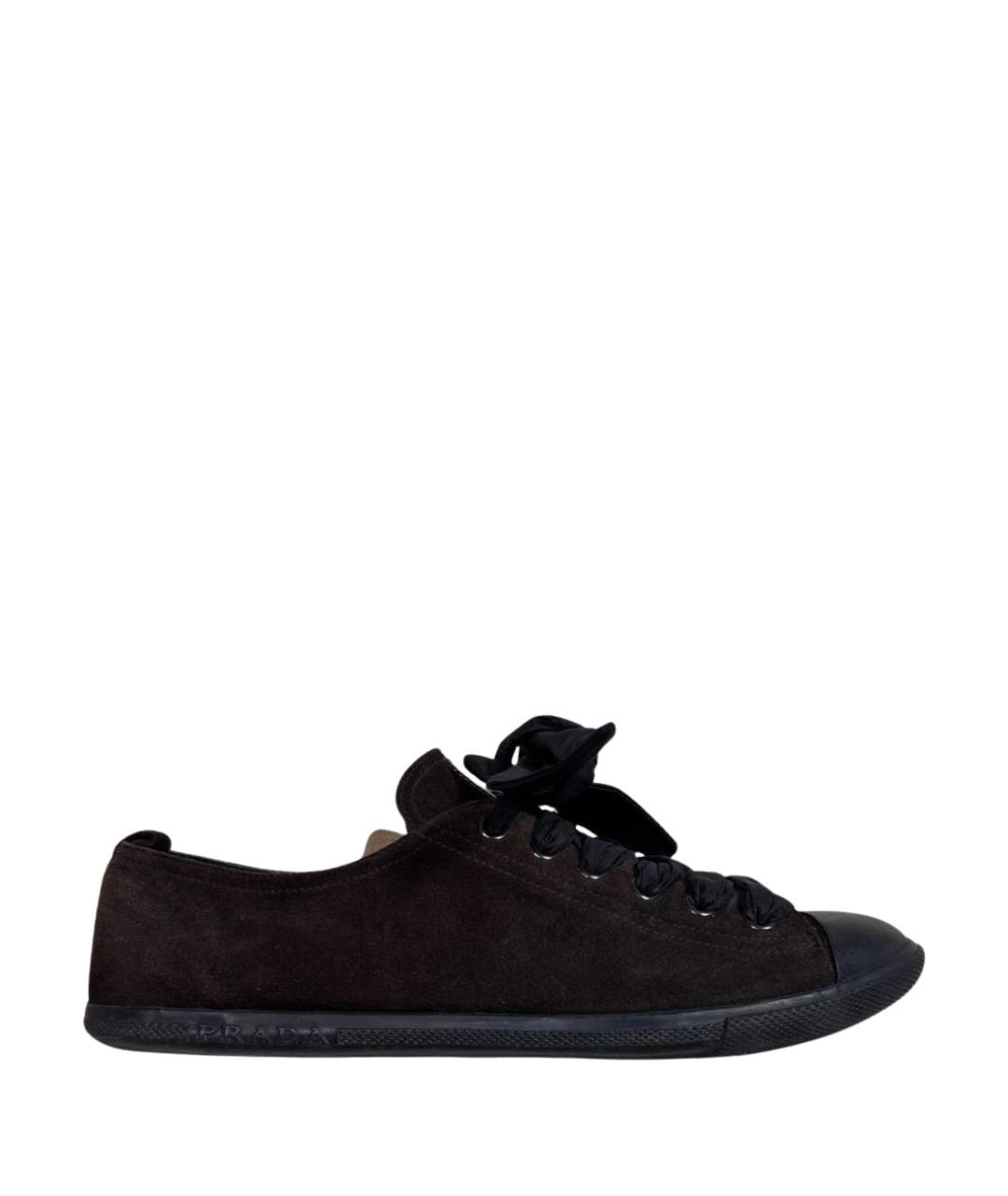 PRADA Коричневые замшевые кеды, фото 1