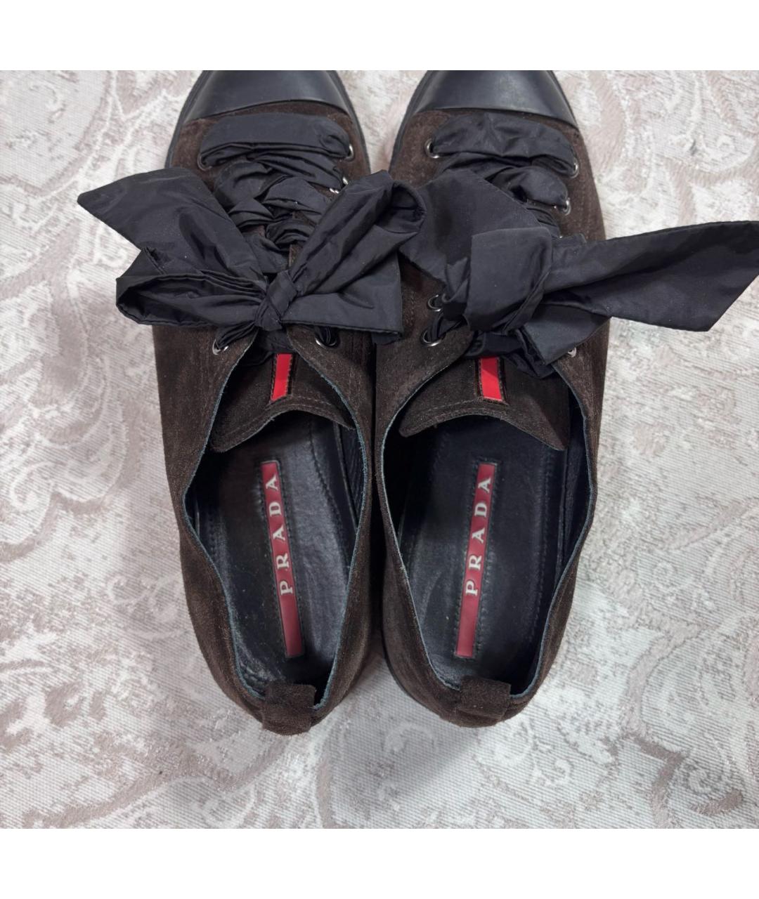 PRADA Коричневые замшевые кеды, фото 3